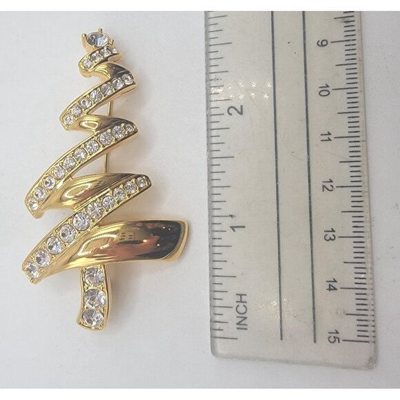 LOVELY VINTAGE MONET ABSTRACT‎ CHRISTMAS TREE PIN BROOCH GOLDTONE RHINESTONES - Picture 2 of 4
